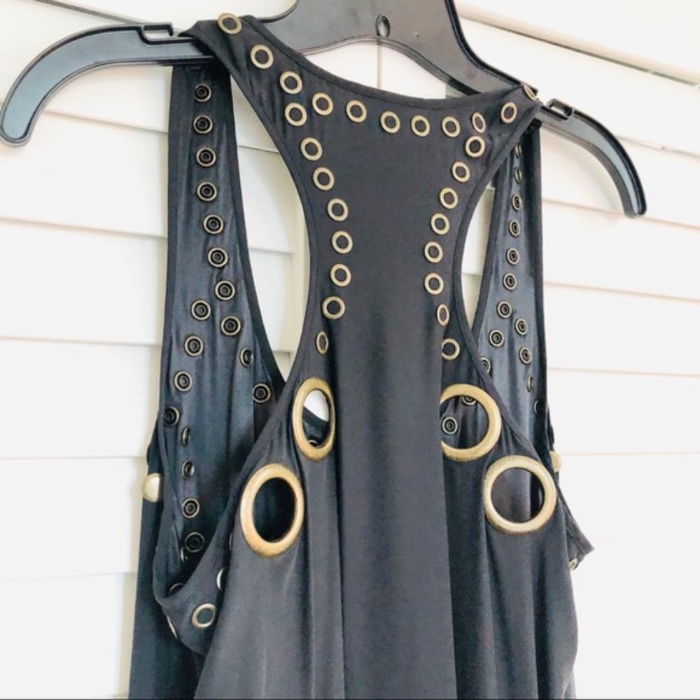 Haute Hippie Black Tank Dress with Gold Eyelet Accents - Picture 5 of 8
